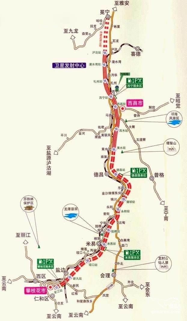 西昌到攀枝花交通地圖